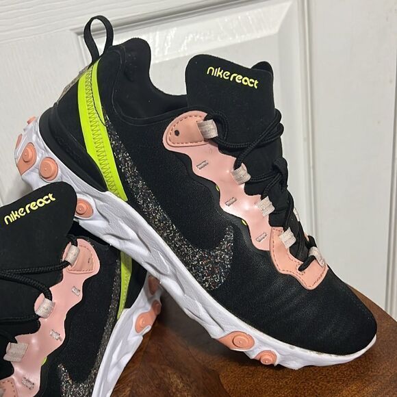 🔥 NIKE React Element 55 PRM Women Sz 9.5 Shoes Black-Coral Stardust cd6964-002 - Picture 2 of 16